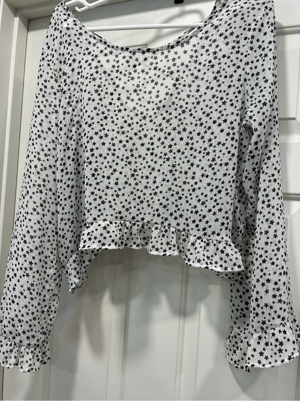 wild fable White Long-Sleeve Star Print Ruffle Top